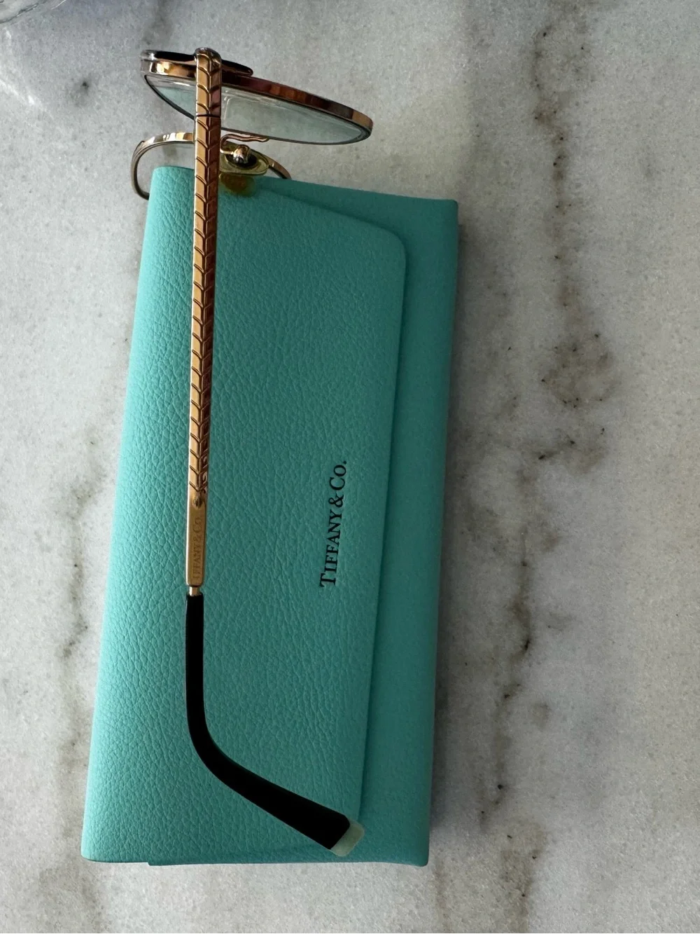 Tiffany & Co. Gold and Black Cat-Eye Optical Glasses with Tiffany Blue Case